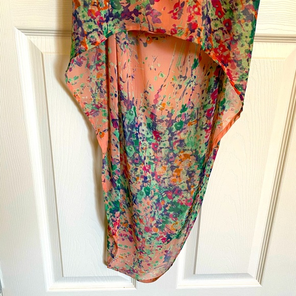 Pink Turquoise Floral Hi Low Dress - Back Slit - Size S - Picture 4 of 5